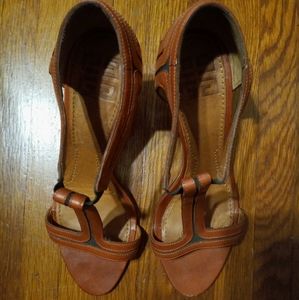 Authentic Givenchy Burnt Orange Leather T-Strap Heeled Sandals Size 8